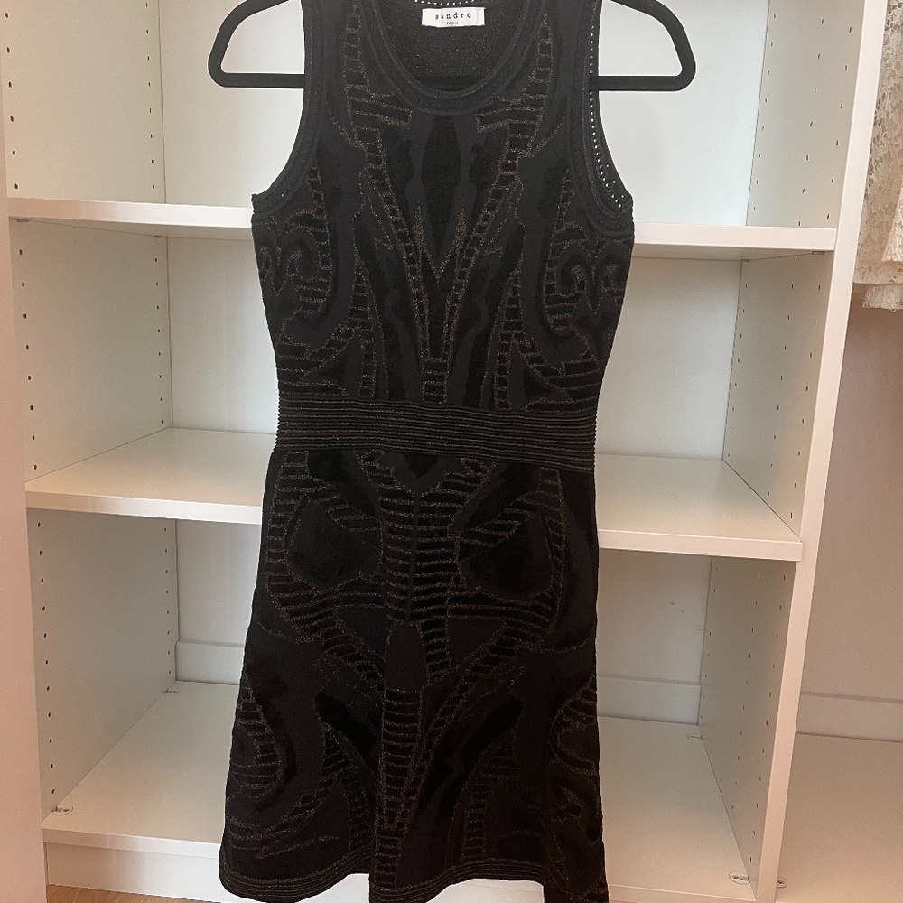 Sandro Jacquard black and gold dress
